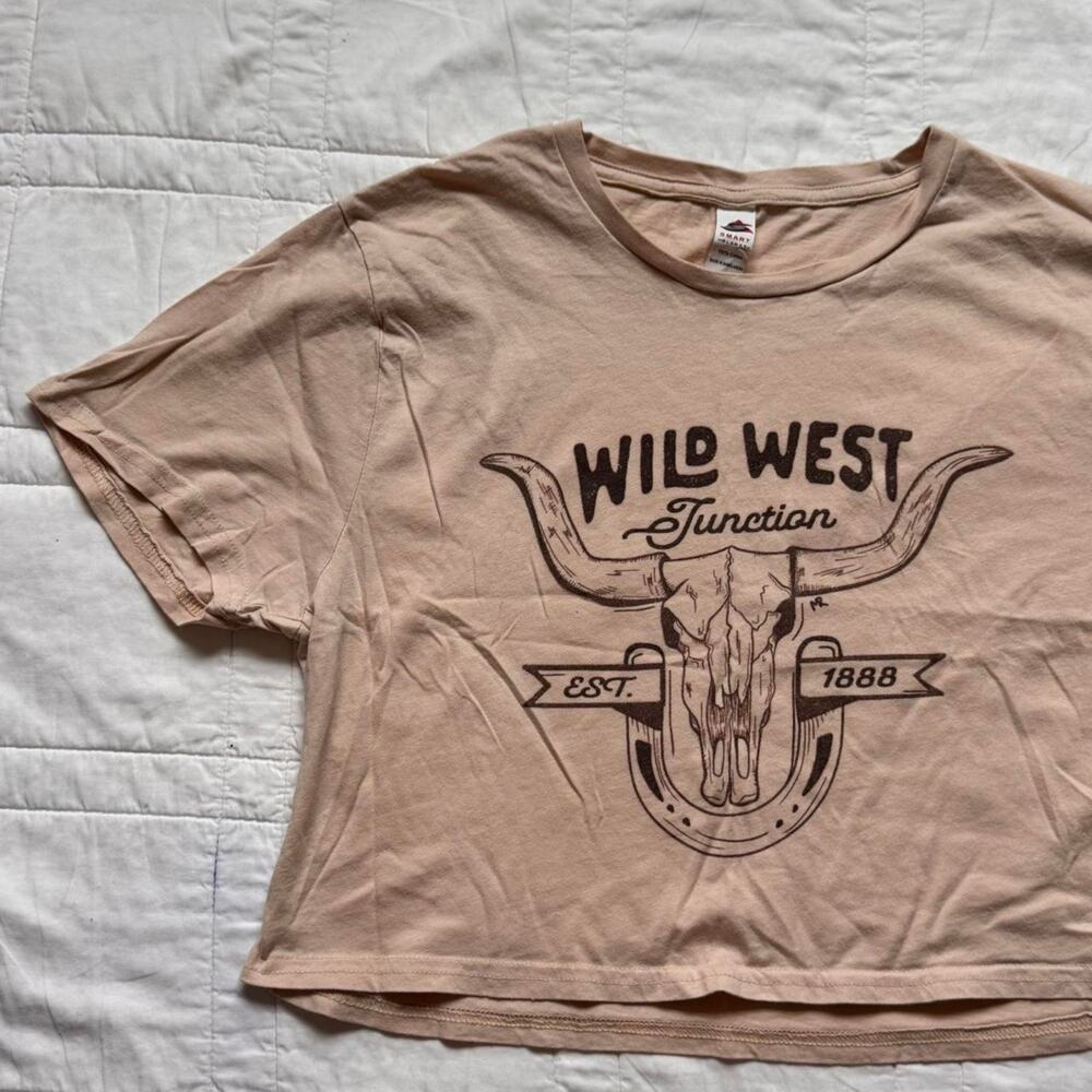 Western crop top wild west junction womens sz M cotton beige casual country‎
